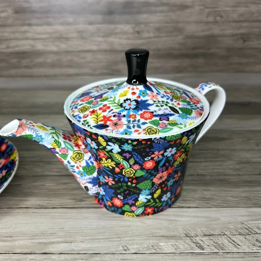Stechcol Gracie Bone China Mad Hatter Whimsical Tea Set Cup Plate Floral Cottage